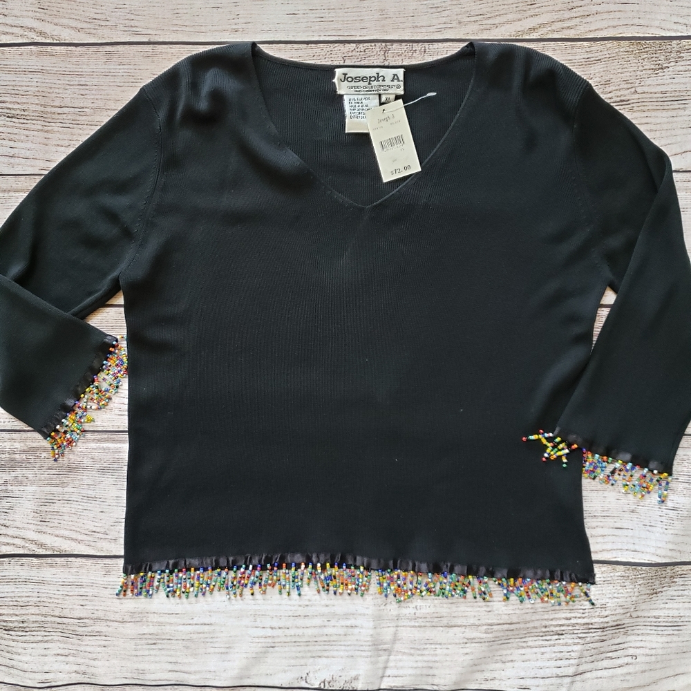 Joseph A. Silk Pull Over Beaded V-Neck Sweater XL